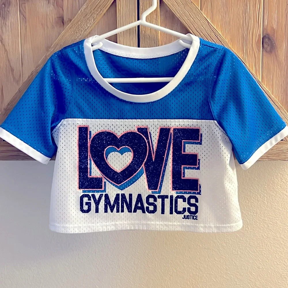 ❤️3/$25 (6) Justice Love Gymnastics Jersey Style Half Shirt